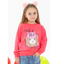 Breeze Kız Çocuk Sweatshirt Köpekcik Baskılı 3-7 Yaş, Mercan