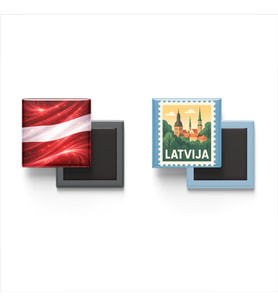 Buzdolap Magnetleri - Letonya Bayrağı ve Riga Posta Pulu Tema - 2'li Set Magneti