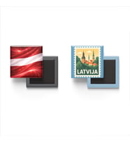 Buzdolap Magnetleri - Letonya Bayrağı ve Riga Posta Pulu Tema - 2'li Set Magneti