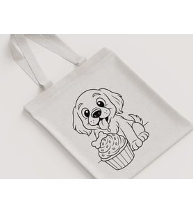 Cupcake Tutan Köpek Yavrusu Desenli Çocuk Omuz Çantası Hediyelik Boyanabilir Ham Bez Çanta