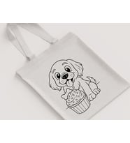 Cupcake Tutan Köpek Yavrusu Desenli Çocuk Omuz Çantası Hediyelik Boyanabilir Ham Bez Çanta