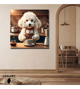 Kare Kanvas Kahve Köşesi Cafe Tablosu Barista Beyaz Poodle