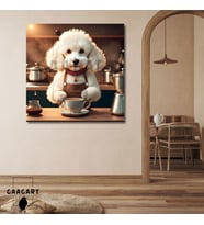 Kare Kanvas Kahve Köşesi Cafe Tablosu Barista Beyaz Poodle