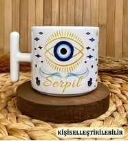 Kişiye Özel İsimli Nazar Temalı Porselen T Kupa