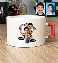Kişiye Özel Karikatürlü Sarı Lacivert Taraftar Baba Oğul Lüks Fincan Babalar Günü Hediyesi