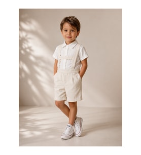Erkek Çocuk Özel Gün Salopet Takımı – Gömlekli Askılı Şort Takım Düğün, Bayram ve Doğum Günü Kombini