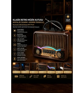 Retro Nostaljik Radyo Güneş Enerjili Fenerli Bluetooth Hoparlör USB/SD MP3 Müzik Çalar YG-7082BTS