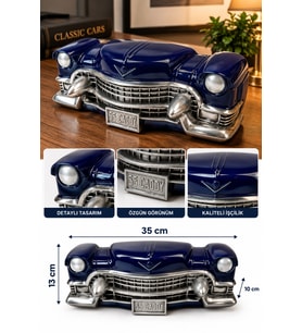 1955 Cadillac Klasik Araba Önü Dekoratif Biblo Lacivert Krom Tasarım - 55 Plakalı