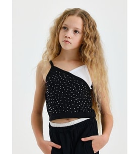 Kız Çocuk Taşlı Askılı Crop Bluz