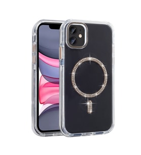 Apple iPhone 11 Uyumlu Kılıf Taşlı Tasarım M-safe Şarj Özellikli Zore Koment Silikon Kapak (Gold)