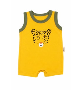 Erkek Bebek Sarı Yeşil Biyeli Leopar Baskılı Tulum