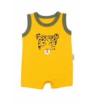 Erkek Bebek Sarı Yeşil Biyeli Leopar Baskılı Tulum
