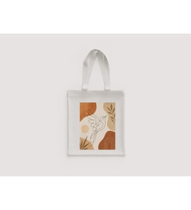Kuş Yaprak Soyut Boho Kahverengi Desenli Omuz Çantası Hediyelik Ham Bez Çanta