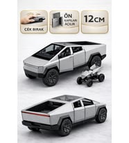 Die Cast Çek Bırak Metal Tesla Cybertruck ATV’li Model Araba 12 cm  Açılır Kapılı (Gri)