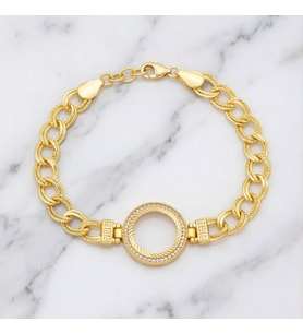 Altın Kaplama İmitasyon Zirkon Taşlı Desenli Figaro Model Çeyrek Çerçeve Bileklik BLK-1160 (Gold)