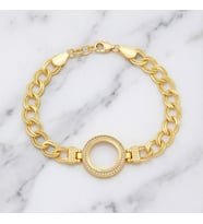 Altın Kaplama İmitasyon Zirkon Taşlı Desenli Figaro Model Çeyrek Çerçeve Bileklik BLK-1160 (Gold)
