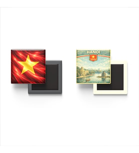 Buzdolap Magnetleri - Vietnam Bayrağı ve Hanoi Retro Tema - 2'li Set Magneti