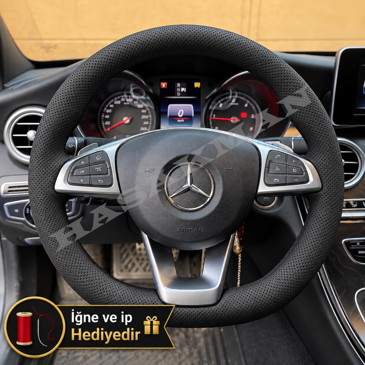 Mercedes W447 Dikme Direksiyon Kılıfı Premium Komple Delikli Deri Siyah Dikiş 2014-2024