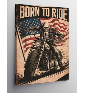 Kanvas Tablo Born To Ride İskelet Motorcu