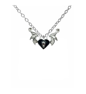 Yarasa Kanatlı Skull Heart Unisex Gotik Kolye – Karanlık Aşkın ve Asi Ruhun Simgesi (Gümüş)