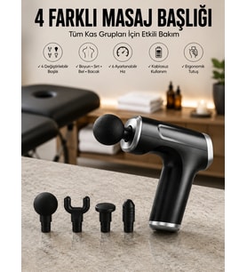 Masaj Tabancası 4 Başlıklı Kas Ve Vücut Ağrıları İçin Şarjlı Darbeli