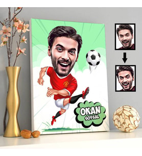 Futbolcu Karikatürlü Kanvas Tablo