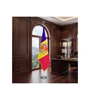 Andorra Direkli - Altın Saçaklı Saten Makam Bayrağı Seti (Krom Direk)