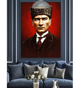 Türk Bayrağı Önünde Atatürk Dekoratif Kanvas - Mdf Ahşap Tablo