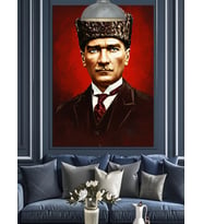 Türk Bayrağı Önünde Atatürk Dekoratif Kanvas - Mdf Ahşap Tablo