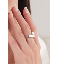 GÜMÜŞ MAT VE PARLAK DİKDÖRTGEN KARE DÜZ SADE MODERN AYARLANABİLİR YÜZÜK