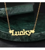 Kişiye Özel 925 Ayar Gümüş Yıldız Detaylı Lucky Kolye (Gold)