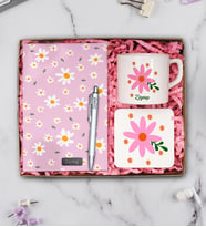 Kişiye Özel Defter, Tükenmez Kalem, Çay & Nescafe Fincanı ve Ahşap Sunumluklu Hediye Seti (Model 1)