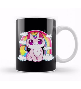Cute Unicorn Cat Adorable Smiling Rainbow Kitty Kupa Bardak Porselen