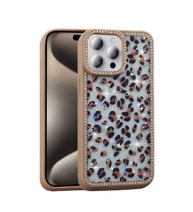 Apple iPhone 15 Pro Max Kılıf Taşlı ve Simli Tasarım Azra Kapak