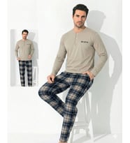 LYYN Boyraz 0697 Erkek Uzun Kol Penye Pijama Takımı (Bej)