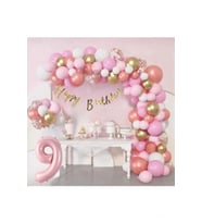 9  Yaş Lüks Pembe Rose Gold Pembe Folyo Balon Doğum Günü Parti Seti Süsü