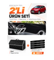 e-biz FORD FİESTA (2008-2017) Uyumlu Torpido Örtüsü + Deri Bagaj Çantası Seti - Siyah-Gri - FO008