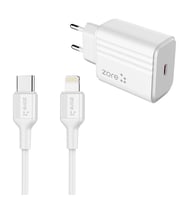 Bir Ucu Apple Lightning Bir Ucu Type-C Data Veri ve Şarj Kablosu + Adaptör PD Type-C Girişli Adaptör (Beyaz)