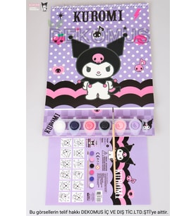 DEKOMUS İLE YENİ SEZON LİSANSLI KUROMI 3 PARÇA BOYAMA KİTABI,FIRÇA VE 6 RENK BOYAMA SETİ (Pamuk Şeker)