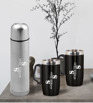 BK Gift Kişiye Özel 500 ml Deri Çantalı Krom Seyahat Termosu ve İkili Termos Mug Hediye Seti - 6