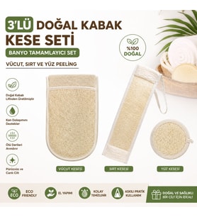 3 Lü Set Doğal Kabak Kesesi Banyo Tamamlayıcı Set, Vücut, Sırt Ve Yüz Peeling, Kadın & Erkek