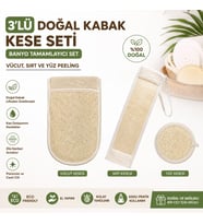3 Lü Set Doğal Kabak Kesesi Banyo Tamamlayıcı Set, Vücut, Sırt Ve Yüz Peeling, Kadın & Erkek