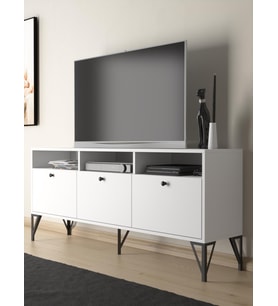 Wood'n Love Rhea 160 Cm Dolaplı, Minifiks Bağlantı, Geniş Tv Ünitesi - Konsol - Beyaz / Siyah
