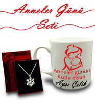 Anneler Gününe Özel Kişiye Özel Kupa & Kar Tanesi Kolye Hediye Seti (Model 1)