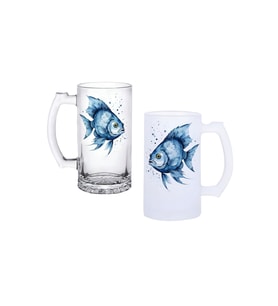 Ghostbastır Design Balıklı Kulplu Bira Bardağı Buzlu veya Şeffaf Seçenekli 021
