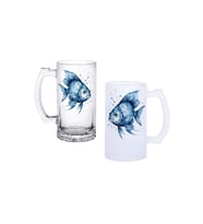 Ghostbastır Design Balıklı Kulplu Bira Bardağı Buzlu veya Şeffaf Seçenekli 021