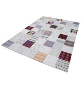 Ekru Çok Renkli El Dokuma Kilim Salon Kilimi Geometrik Motifli Modern Dekoratif Model