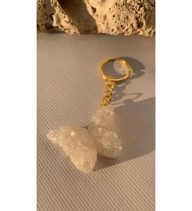 Sedefli Beyaz Renkli Kelebek Şekil 3D Kabartmalı Gold Halka Anahtarlık El Yapımı Epoksi Hediyelik (Beyaz - Gold)