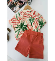 Miniğimin Cicileri Hawai Desenli Unisex Çocuk Pamuklu Takım - Turuncu
