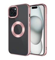 iPhone 15 Kılıf Köşeleri Renkli Şeffaf Kamera Korumalı Silikon Luxury Kapak (Rose)